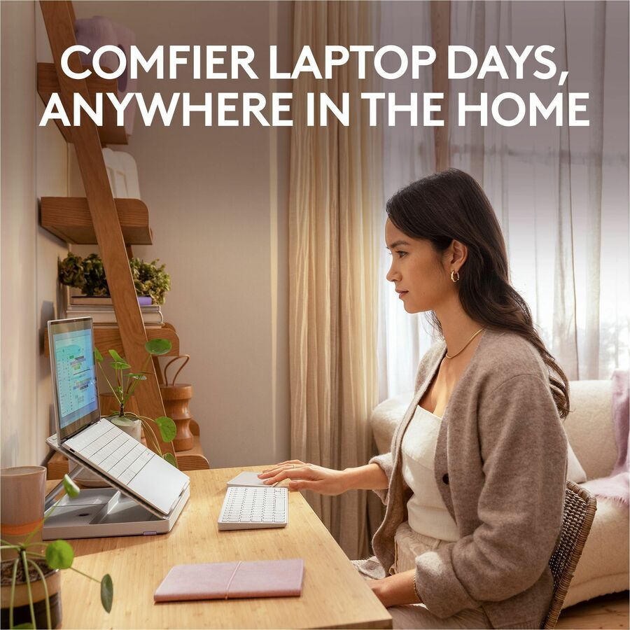 Life-Style Image for Logitech Casa Pop-Up Desk Work From Home Kit with Laptop Stand, for Laptop/MacBook (10" to 17"), Sand/Off-white
