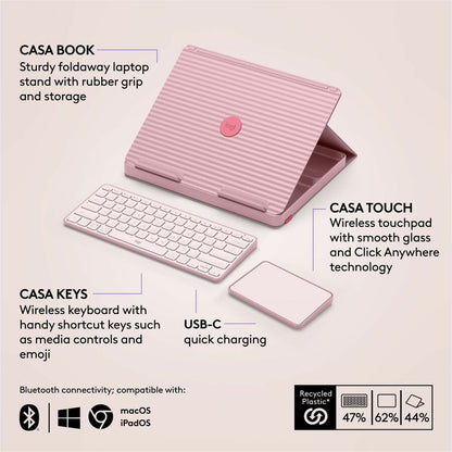 Alternate-Image5 Image for Logitech Casa Pop-Up Desk Work From Home Kit with Laptop Stand, for Laptop/MacBook (10" to 17"), Rose