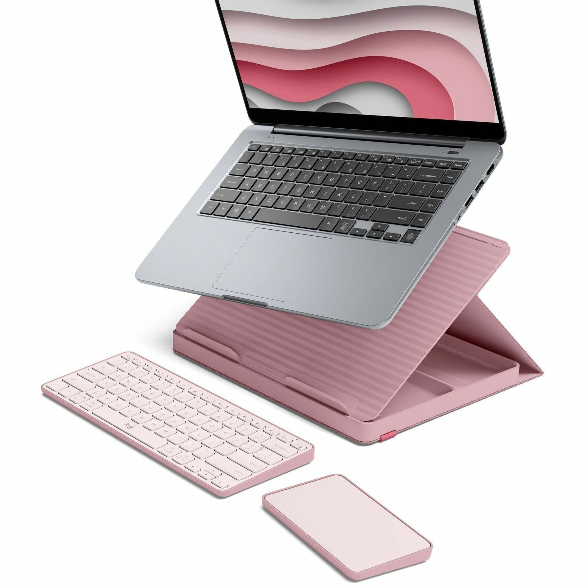 Main Image for Logitech Casa Pop-Up Desk Work From Home Kit with Laptop Stand, for Laptop/MacBook (10" to 17"), Rose