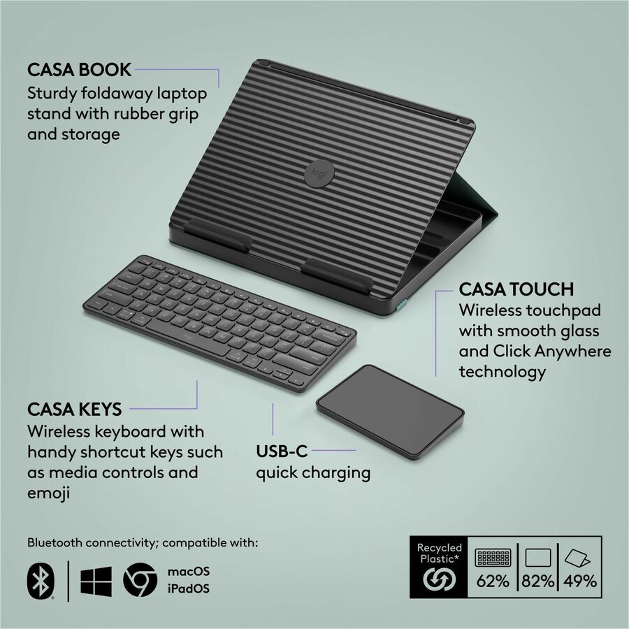 Alternate-Image5 Image for Logitech Casa Pop-Up Desk Work From Home Kit with Laptop Stand, for Laptop/MacBook (10" to 17"), Green/Graphite