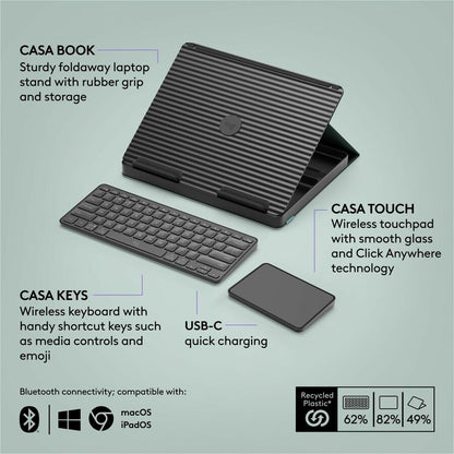 Alternate-Image5 Image for Logitech Casa Pop-Up Desk Work From Home Kit with Laptop Stand, for Laptop/MacBook (10" to 17"), Green/Graphite