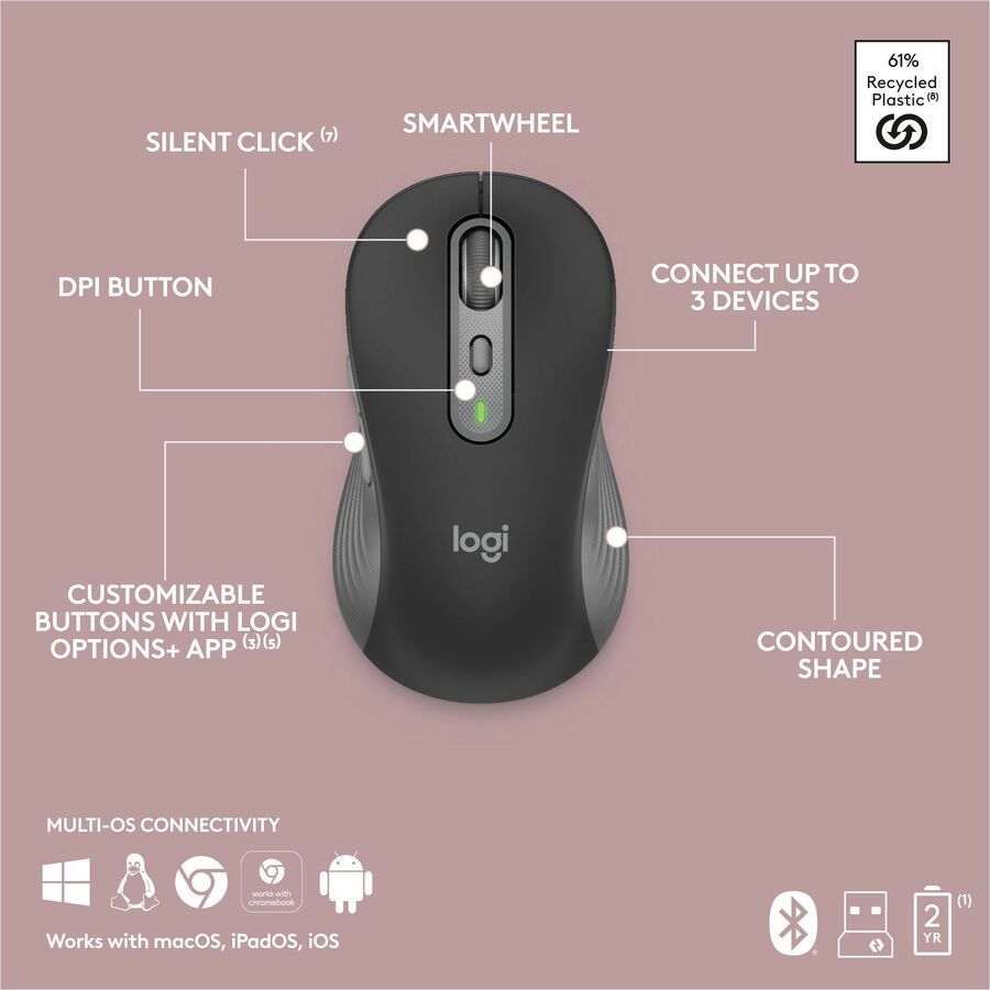 Alternate-Image9 Image for Logitech MK955 Signature Slim Wireless Keyboard and Mouse Combo, For Larger Hands, Quiet Typing and Clicking, Graphite