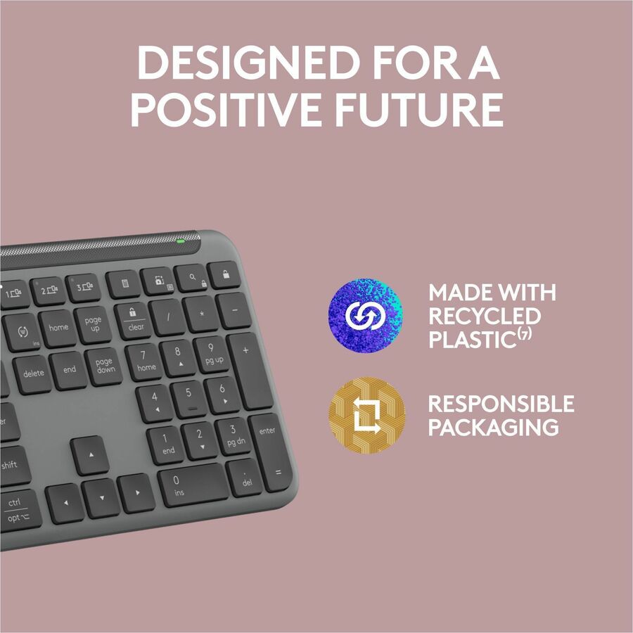 Alternate-Image9 Image for Logitech Signature Slim K950 Wireless Keyboard, Sleek Design, Quiet Typing, Bluetooth, Multi-OS, Graphite