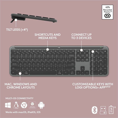 Alternate-Image8 Image for Logitech Signature Slim K950 Wireless Keyboard, Sleek Design, Quiet Typing, Bluetooth, Multi-OS, Graphite