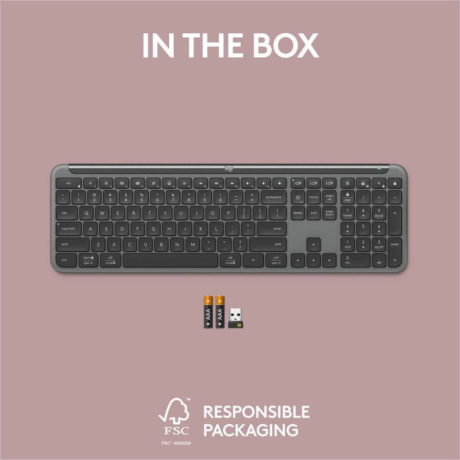 Alternate-Image1 Image for Logitech Signature Slim K950 Wireless Keyboard, Sleek Design, Quiet Typing, Bluetooth, Multi-OS, Graphite