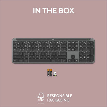 Alternate-Image1 Image for Logitech Signature Slim K950 Wireless Keyboard, Sleek Design, Quiet Typing, Bluetooth, Multi-OS, Graphite