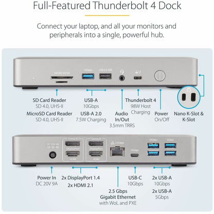 Alternate-Image2 Image for StarTech.com Universal USB4 & Thunderbolt 4 Docking Station, Quad Display on Windows, Dual Display on MacBook, HDMI DP Dock, 98W Charging