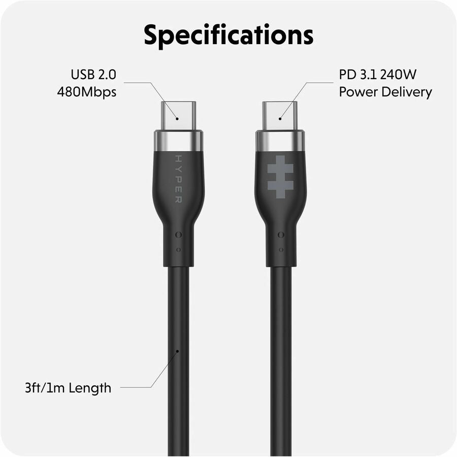 Alternate-Image1 Image for Targus HyperJuice 240W Silicone USB-C to USB-C Cable (3ft/1m) - Black