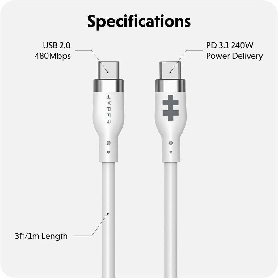 Alternate-Image1 Image for Targus HyperJuice 240W Silicone USB-C to USB-C Cable (6ft/2m) - White