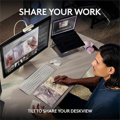 Alternate-Image6 Image for Logitech MX Brio Ultra HD 4K Collaboration and Streaming Webcam, 1080p at 60 FPS, Dual Noise Reducing Mics, Show Mode, USB-C, Webcam Cover, Works with Microsoft Teams, Zoom, Google Meet, Pale Gray