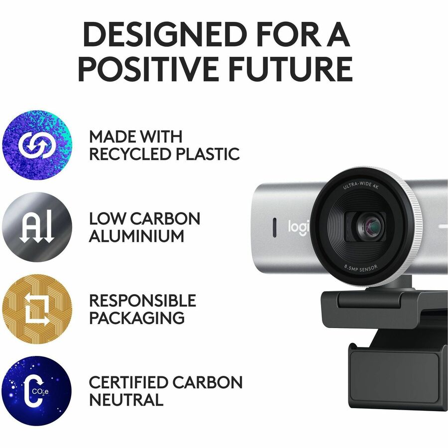Alternate-Image9 Image for Logitech MX Brio Ultra HD 4K Collaboration and Streaming Webcam, 1080p at 60 FPS, Dual Noise Reducing Mics, Show Mode, USB-C, Webcam Cover, Works with Microsoft Teams, Zoom, Google Meet, Pale Gray