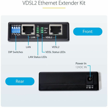 Alternate-Image2 Image for StarTech.com VDSL2 Ethernet Extender Kit over Single Pair Wire, Up to 0.6mi (1km) LAN Repeater over RJ11/CAT5e/CAT6, Replaces 110VDSLEXT