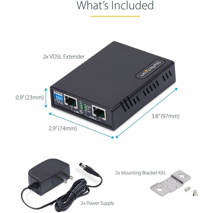 Alternate-Image5 Image for StarTech.com VDSL2 Ethernet Extender Kit over Single Pair Wire, Up to 0.6mi (1km) LAN Repeater over RJ11/CAT5e/CAT6, Replaces 110VDSLEXT
