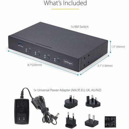 Alternate-Image5 Image for StarTech.com 4-Port KM Switch w/ Mouse Switching, USB 3.0 Keyboard/Mouse Switcher for 4 Computers, 3.5mm and USB Audio, TAA Compliant