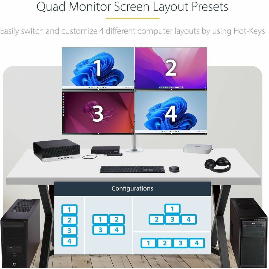 Alternate-Image2 Image for StarTech.com 4-Port KM Switch w/ Mouse Switching, USB 3.0 Keyboard/Mouse Switcher for 4 Computers, 3.5mm and USB Audio, TAA Compliant