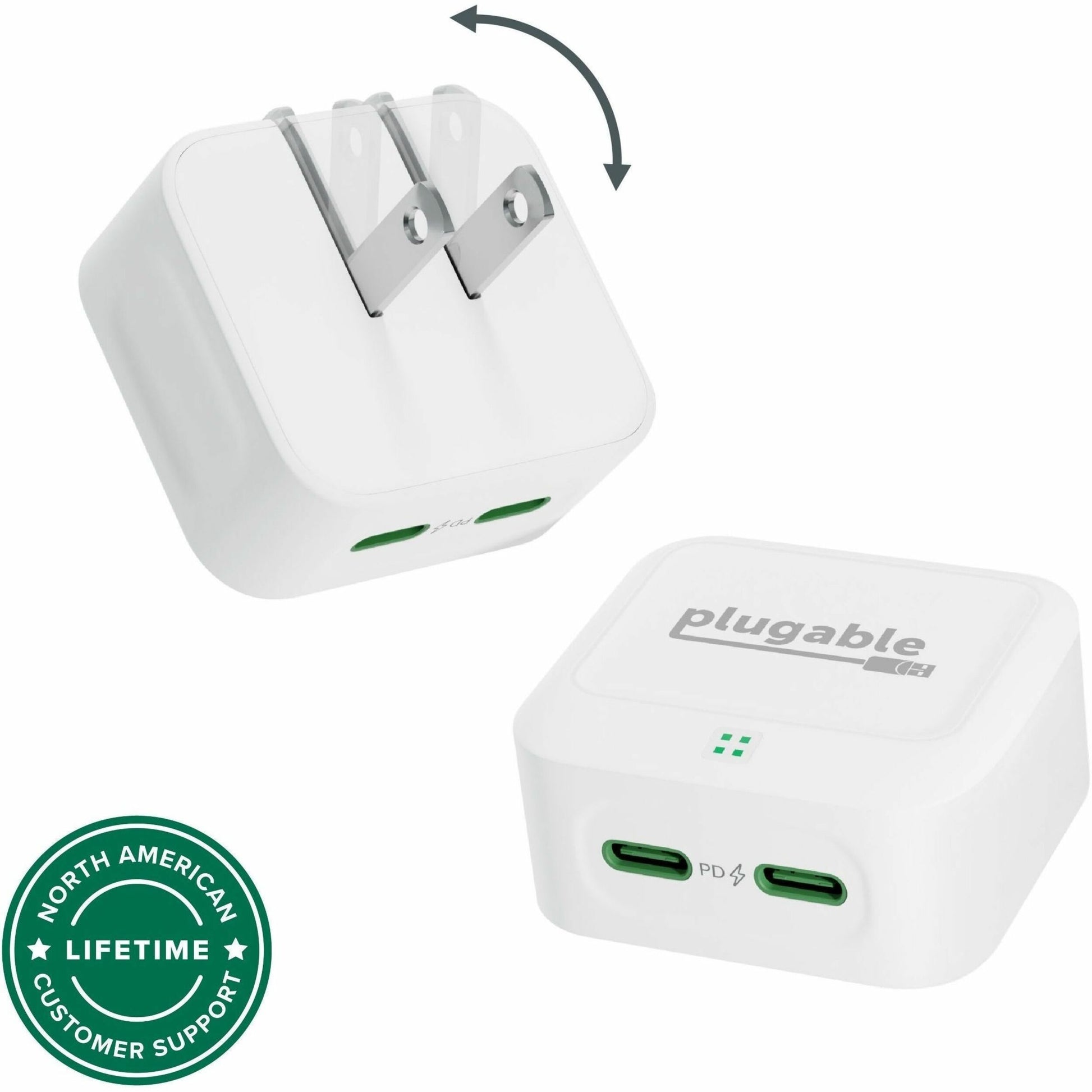 Main Image for Plugable Dual USB C Charger Block, 40W Foldable 2-Port Fast Charging Flat USB C Wall Charger