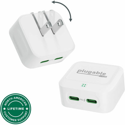 Main Image for Plugable Dual USB C Charger Block, 40W Foldable 2-Port Fast Charging Flat USB C Wall Charger