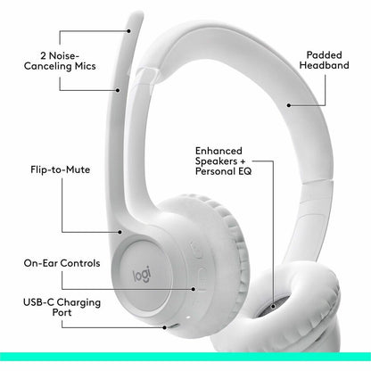 Alternate-Image2 Image for Logitech Zone 300 Wireless Bluetooth Headset With Noise-Canceling Microphone, Compatible with Windows, Mac, Chrome, Linux, iOS, iPadOS, Android - Off-white