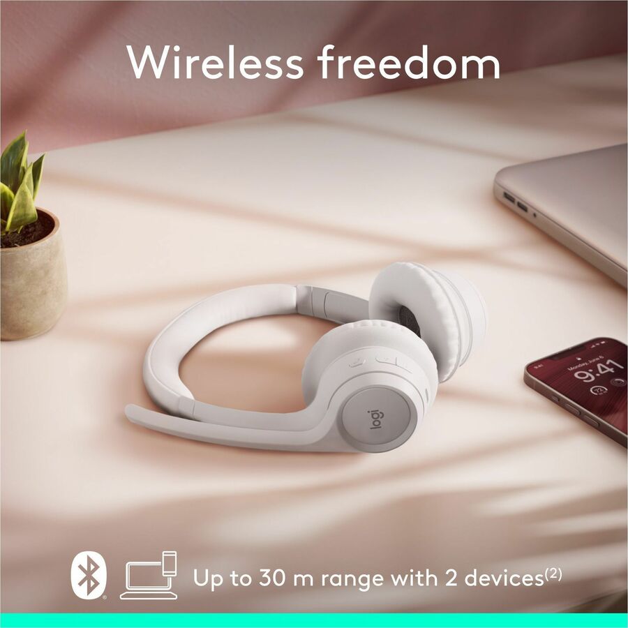 Alternate-Image6 Image for Logitech Zone 300 Wireless Bluetooth Headset With Noise-Canceling Microphone, Compatible with Windows, Mac, Chrome, Linux, iOS, iPadOS, Android - Off-white