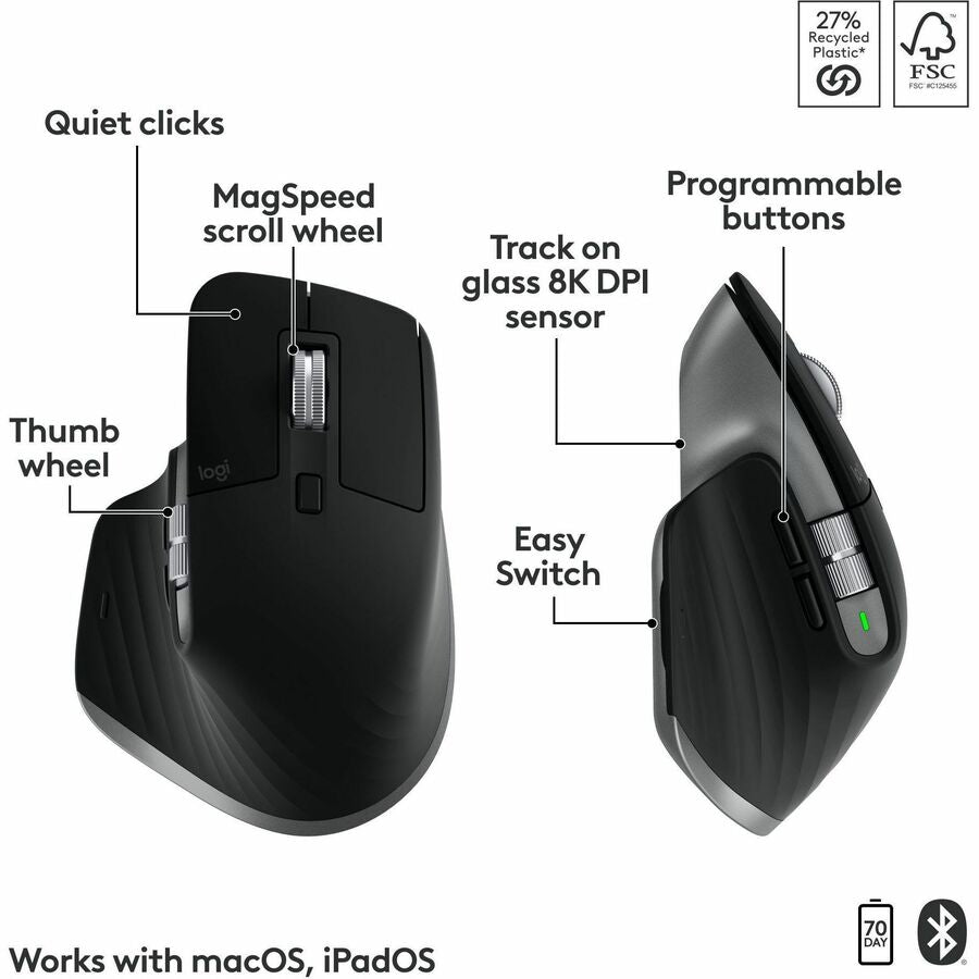 Alternate-Image5 Image for Logitech MX Keys S Combo for Mac, Wireless Keyboard and Mouse With Palm Rest, Bluetooth, Space Gray