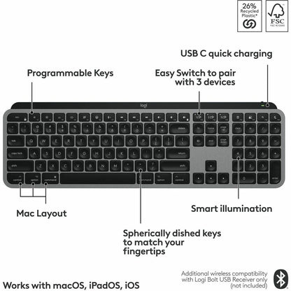 Alternate-Image5 Image for Logitech MX Keys S for Mac, Wireless Keyboard, Fluid, Precise Laptop-Like Typing, Programmable Keys, Backlit, Bluetooth, Space Grey