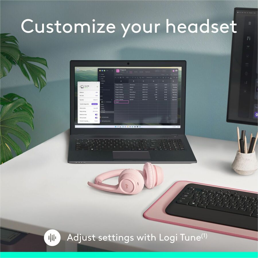 Alternate-Image8 Image for Logitech Zone 300 Wireless Bluetooth Headset With Noise-Canceling Microphone, Rose