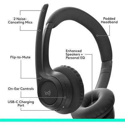 Alternate-Image2 Image for Logitech Zone 300 Wireless Bluetooth Headset With Noise-Canceling Microphone, Black