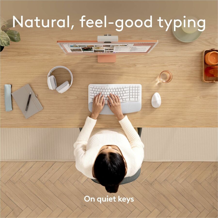 Alternate-Image2 Image for Logitech Wave Keys for Mac, Wireless Ergonomic Keyboard with Cushioned Palm Rest, Comfortable Natural Typing, Bluetooth Keyboard, Easy-Switch, Optimized for Mac, Apple, iPad, Off-white