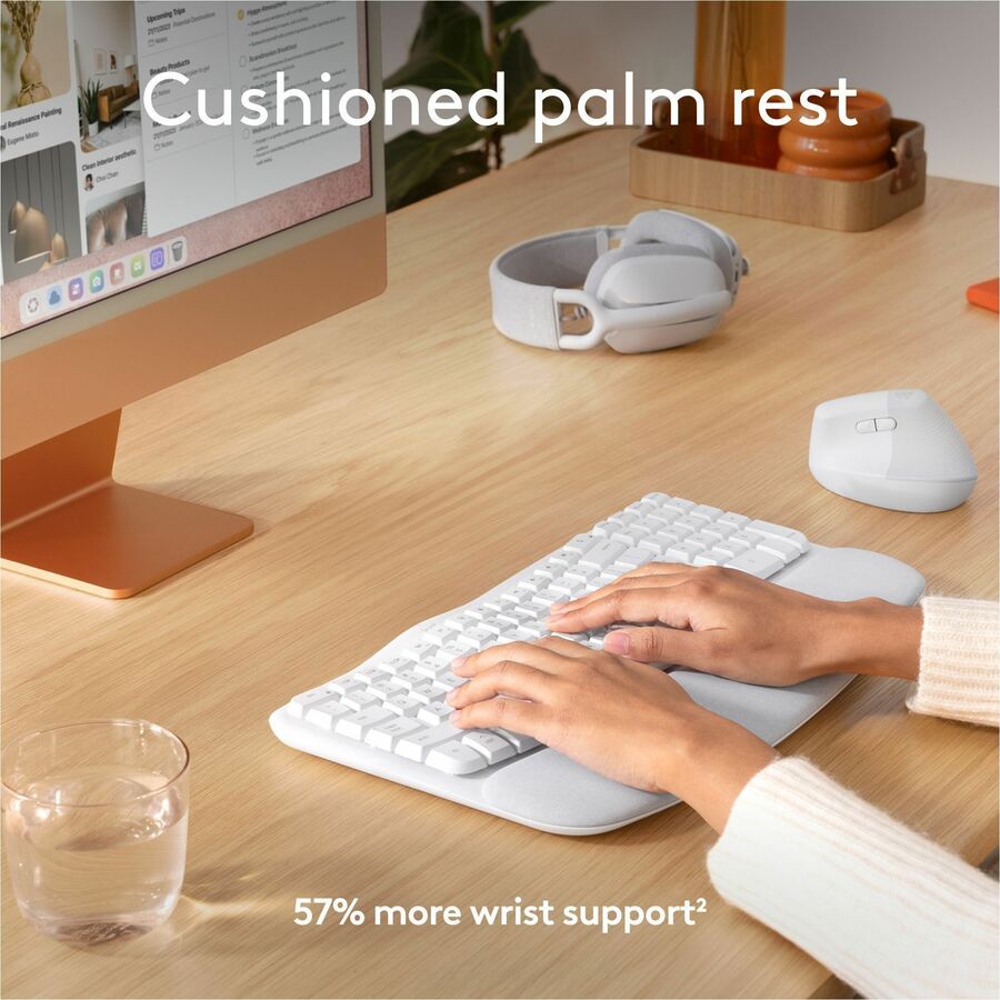 Alternate-Image3 Image for Logitech Wave Keys for Mac, Wireless Ergonomic Keyboard with Cushioned Palm Rest, Comfortable Natural Typing, Bluetooth Keyboard, Easy-Switch, Optimized for Mac, Apple, iPad, Off-white