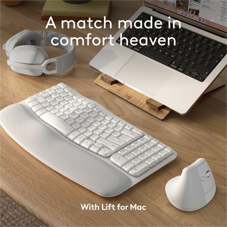 Alternate-Image4 Image for Logitech Wave Keys for Mac, Wireless Ergonomic Keyboard with Cushioned Palm Rest, Comfortable Natural Typing, Bluetooth Keyboard, Easy-Switch, Optimized for Mac, Apple, iPad, Off-white