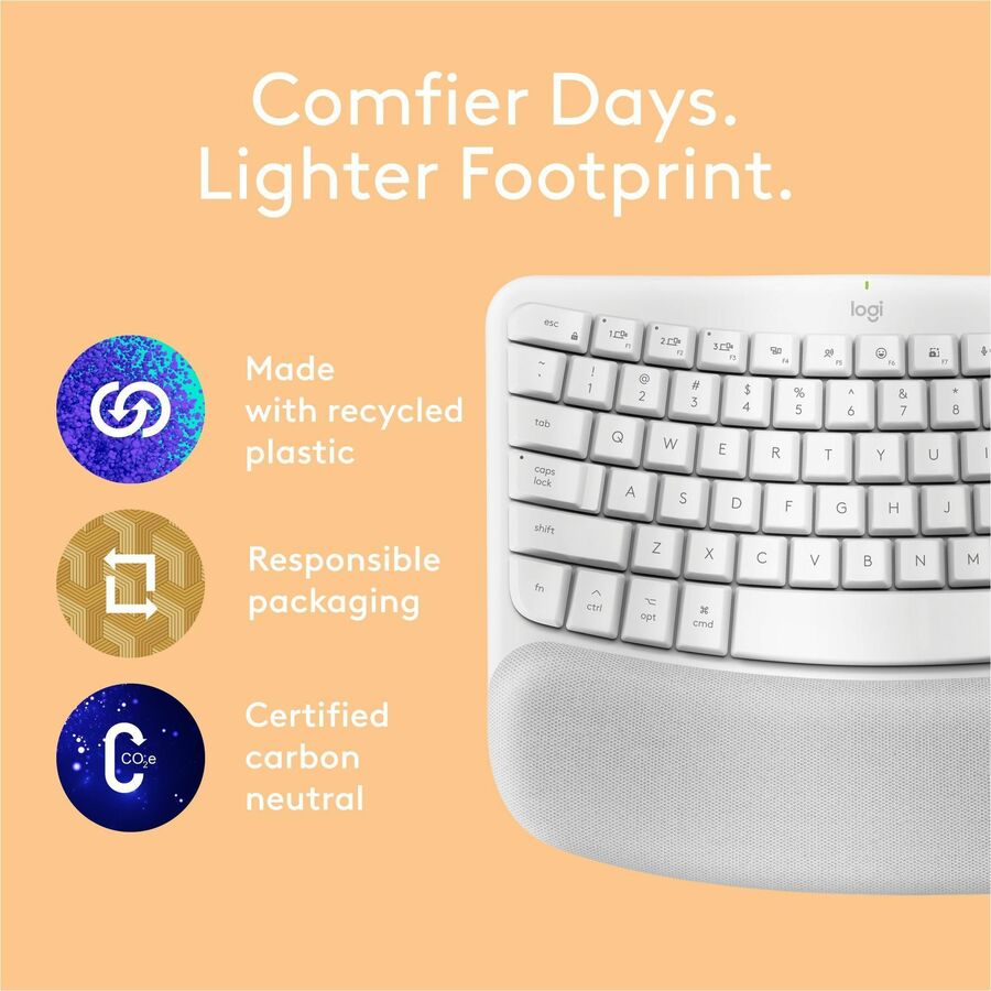 Alternate-Image6 Image for Logitech Wave Keys for Mac, Wireless Ergonomic Keyboard with Cushioned Palm Rest, Comfortable Natural Typing, Bluetooth Keyboard, Easy-Switch, Optimized for Mac, Apple, iPad, Off-white