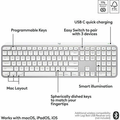 Alternate-Image5 Image for Logitech MX Keys S for Mac, Wireless Keyboard, Fluid, Precise Laptop-Like Typing, Programmable Keys, Backlit, Bluetooth, Pale Grey