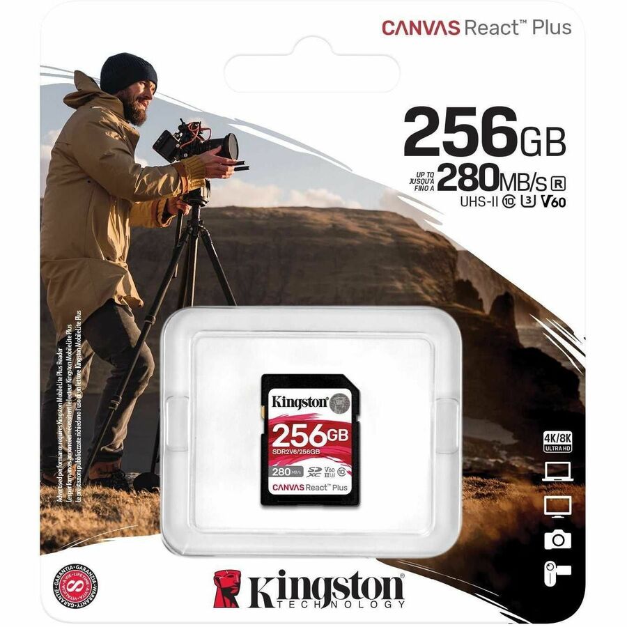 Alternate-Image3 Image for Kingston Canvas React Plus 256 GB Class 10/UHS-II (U3) V60 SDXC