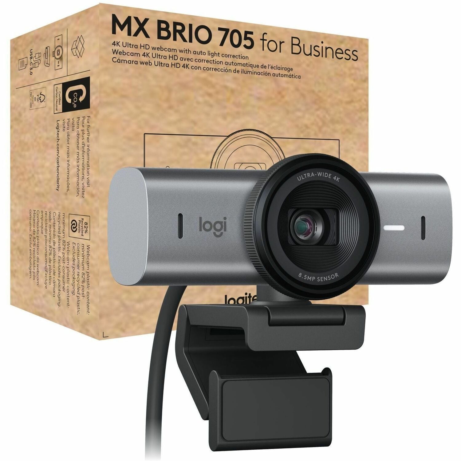 Main Image for Logitech MX Brio 705 for Business 4K Webcam with Auto Light Correction, Ultra HD, Auto-Framing, Show Mode, USB-C, Works with Microsoft Teams, Zoom, Google Meet, Graphite