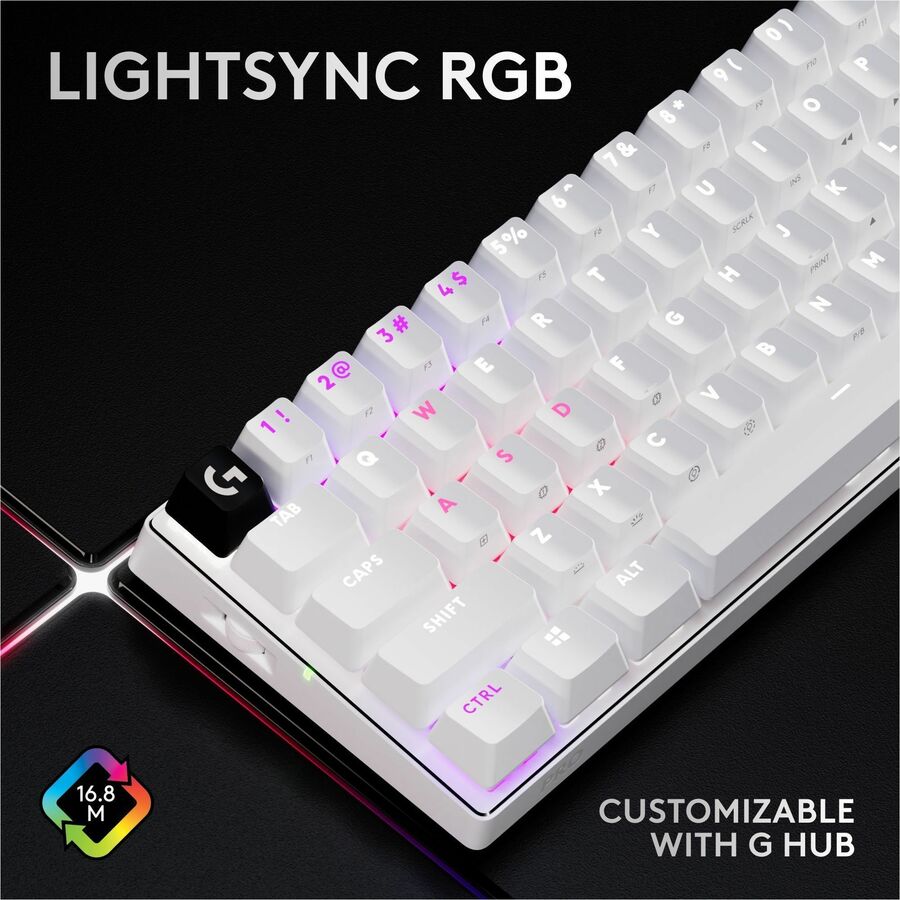 Alternate-Image7 Image for Logitech G PRO X 60 LIGHTSPEED Wireless Gaming Keyboard, Ultra Compact TKL 60% Mechanical Keyboard for Windows PC, LIGHTSYNC RGB, Dual-Shot PBT Keycaps, GX Optical Linear Switches, White