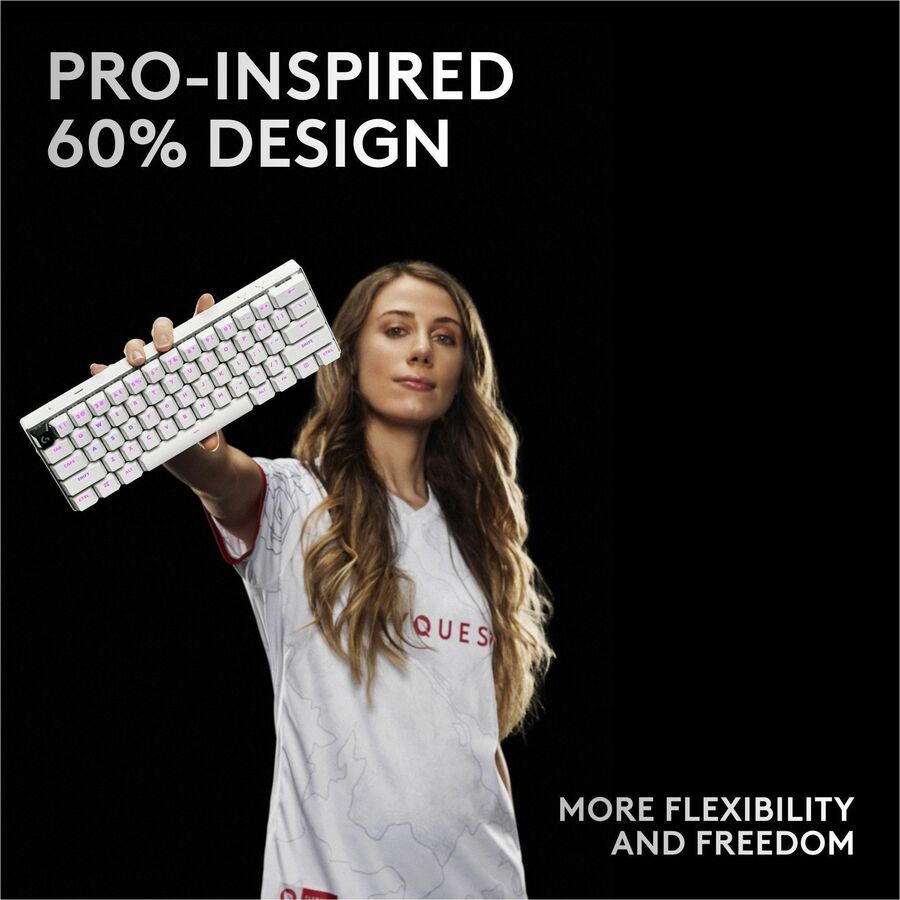 Alternate-Image5 Image for Logitech G PRO X 60 LIGHTSPEED Wireless Gaming Keyboard, Ultra Compact TKL 60% Mechanical Keyboard for Windows PC, LIGHTSYNC RGB, Dual-Shot PBT Keycaps, GX Optical Linear Switches, White