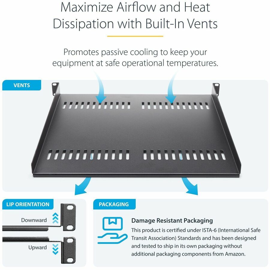 Alternate-Image1 Image for StarTech.com 1U Server Rack Cabinet Shelf - Fixed 16" Deep Cantilever Rackmount Tray for 19" Data/AV/Network Enclosure w/Cage Nuts, Screws