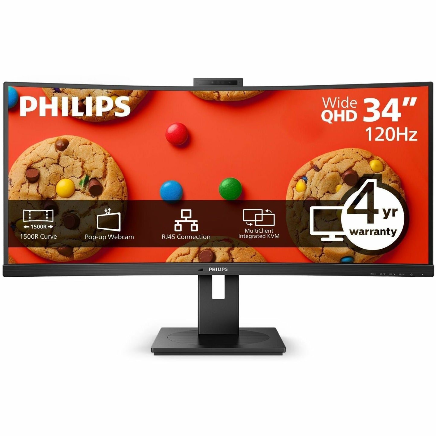 Main Image for PHILIPS 34B1U5600CH 34 inch Monitor, Curved , LED, UltraWide QHD, USB-C (100W), Webcam, 4 Year Manufacturer Warranty- 34"