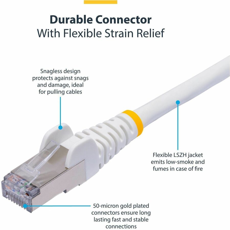 Alternate-Image2 Image for StarTech 10ft White CAT8 Ethernet Cable, Snagless RJ45, 25G/40G 2000MHz, 100W PoE, S/FTP, 26AWG Pure Bare Copper, LSZH Network Patch Cord