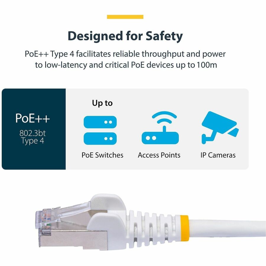 Alternate-Image4 Image for StarTech 10ft White CAT8 Ethernet Cable, Snagless RJ45, 25G/40G 2000MHz, 100W PoE, S/FTP, 26AWG Pure Bare Copper, LSZH Network Patch Cord