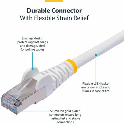 Alternate-Image2 Image for StarTech.com 6ft White CAT8 Ethernet Cable, Snagless RJ45, 25G/40G 2000MHz, 100W PoE, S/FTP, 26AWG Pure Bare Copper, LSZH Network Patch Cord