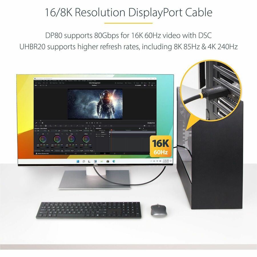 Alternate-Image2 Image for StarTech.com 3ft DisplayPort 2.1 Cable, VESA Certified DP80 DisplayPort Cable w/UHBR20/HDR/DSC 1.2a/HDCP 2.2, 16K/8K 60Hz, DP 2.1 Cord