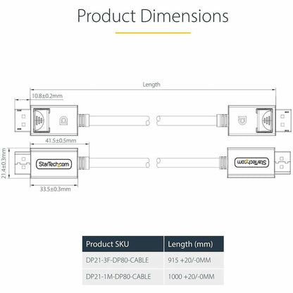 Alternate-Image4 Image for StarTech.com 3ft DisplayPort 2.1 Cable, VESA Certified DP80 DisplayPort Cable w/UHBR20/HDR/DSC 1.2a/HDCP 2.2, 16K/8K 60Hz, DP 2.1 Cord