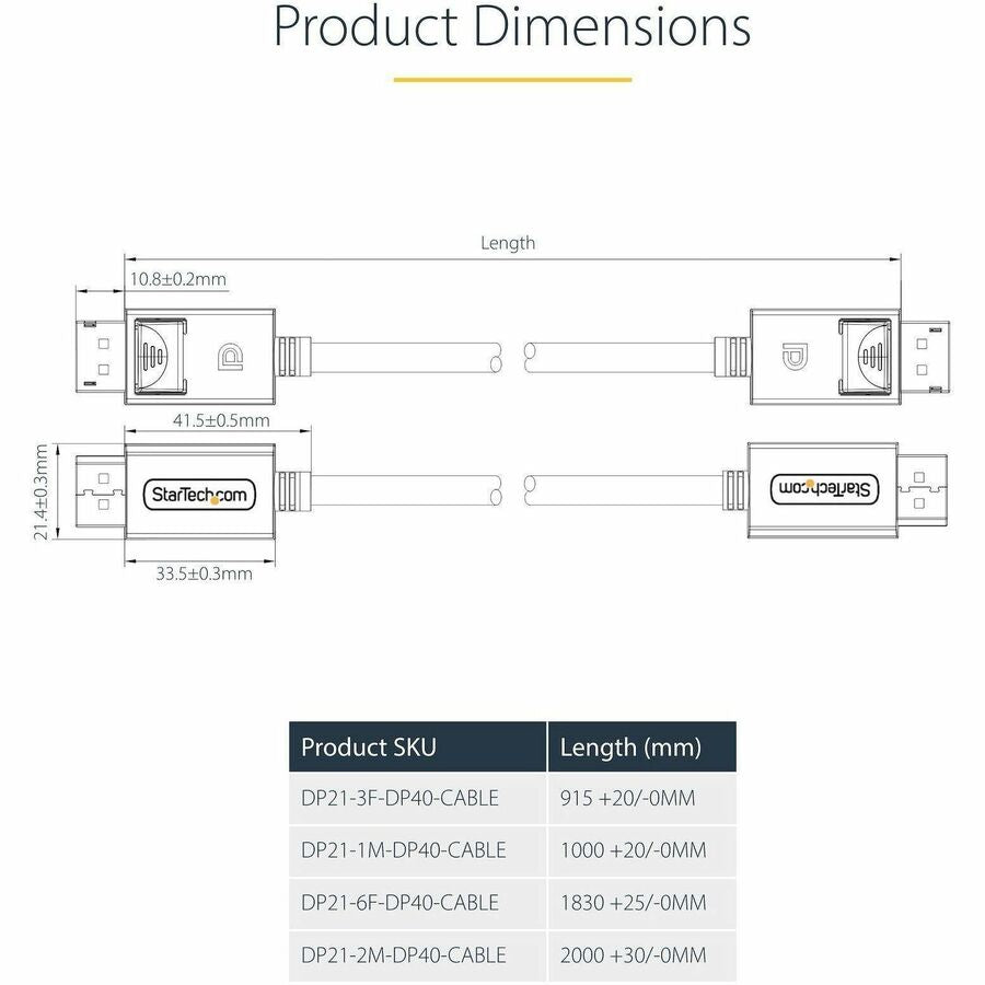 Alternate-Image4 Image for StarTech.com 6ft DisplayPort 2.1 Cable, VESA Certified DP40 DisplayPort Cable w/UHBR10/HDR/DSC 1.2a/HDCP 2.2, 8K 60Hz, DP 2.1 Cord