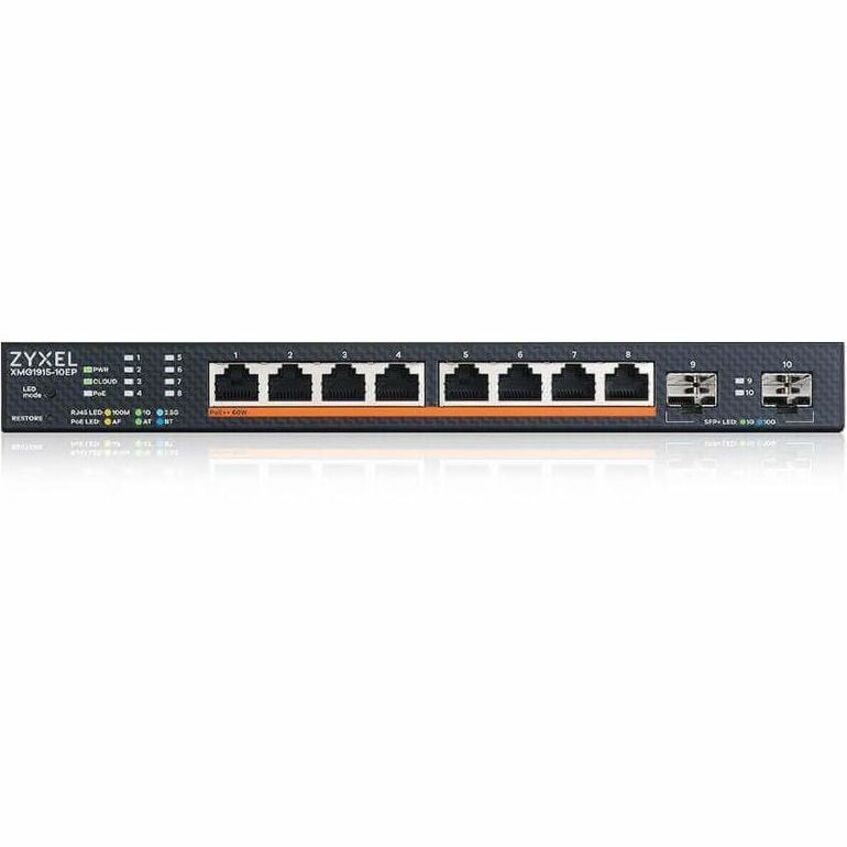Alternate-Image2 Image for ZYXEL XMG1915-10EP 8-Port 2.5G Multi-Gigabit Smart Nebula Cloud Managed PoE Switch with 2 10G SFP+ Uplinks | 8 PoE+ / PoE++ Ports at 130W | Fanless