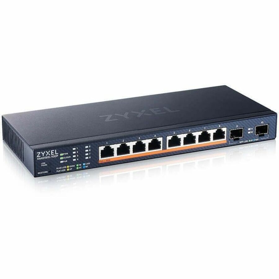 Main Image for ZYXEL XMG1915-10EP 8-Port 2.5G Multi-Gigabit Smart Nebula Cloud Managed PoE Switch with 2 10G SFP+ Uplinks | 8 PoE+ / PoE++ Ports at 130W | Fanless