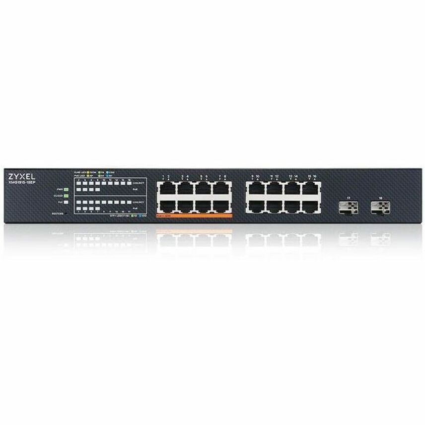 Alternate-Image2 Image for ZYXEL XMG1915-18EP 16-Port 2.5G Multi-Gigabit Smart Nebula Cloud Managed PoE Switch with 2 10G SFP+ Uplinks | 8 PoE+ / PoE++ Ports at 180W | Fanless