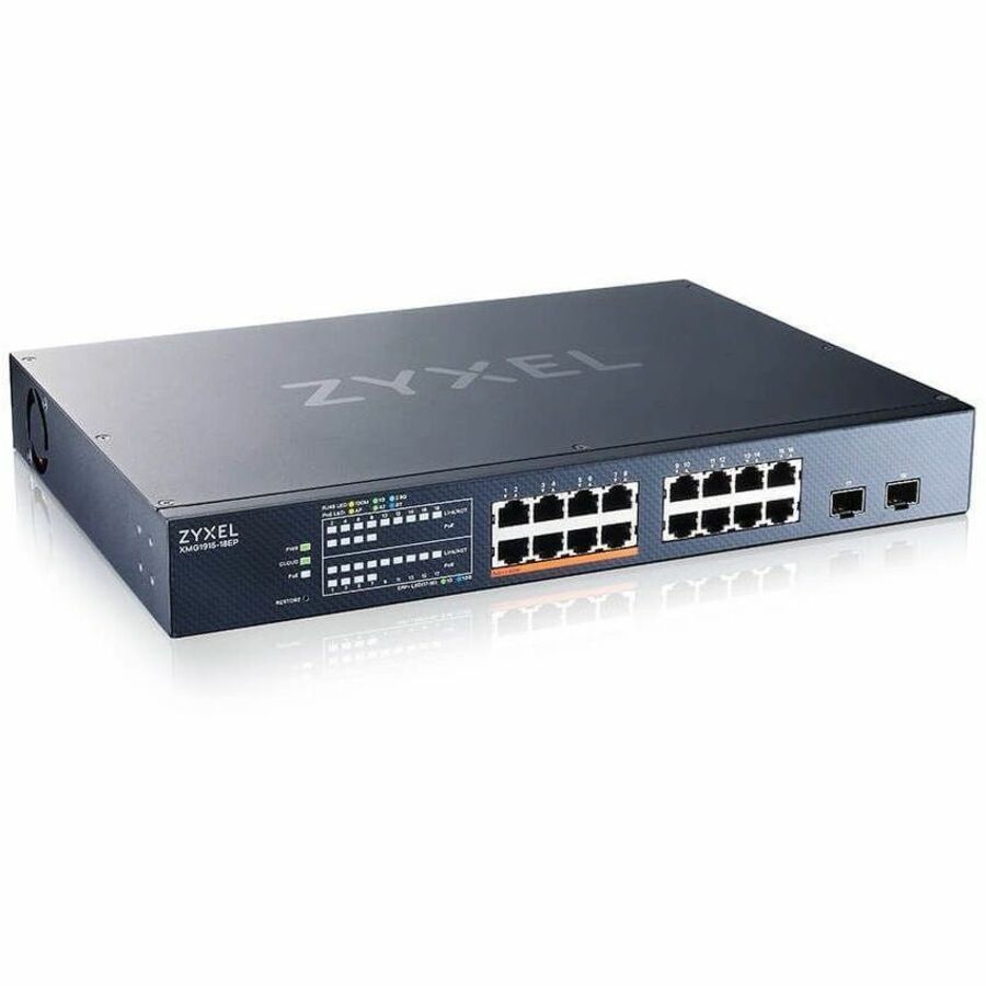 Alternate-Image1 Image for ZYXEL XMG1915-18EP 16-Port 2.5G Multi-Gigabit Smart Nebula Cloud Managed PoE Switch with 2 10G SFP+ Uplinks | 8 PoE+ / PoE++ Ports at 180W | Fanless