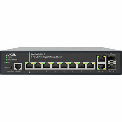 Main Image for Luxul 1Gb L2/L3 Managed Switch - 8 PoE+, 2 RJ45, 2 SFP Front-Facing Ports - TAA Compliant