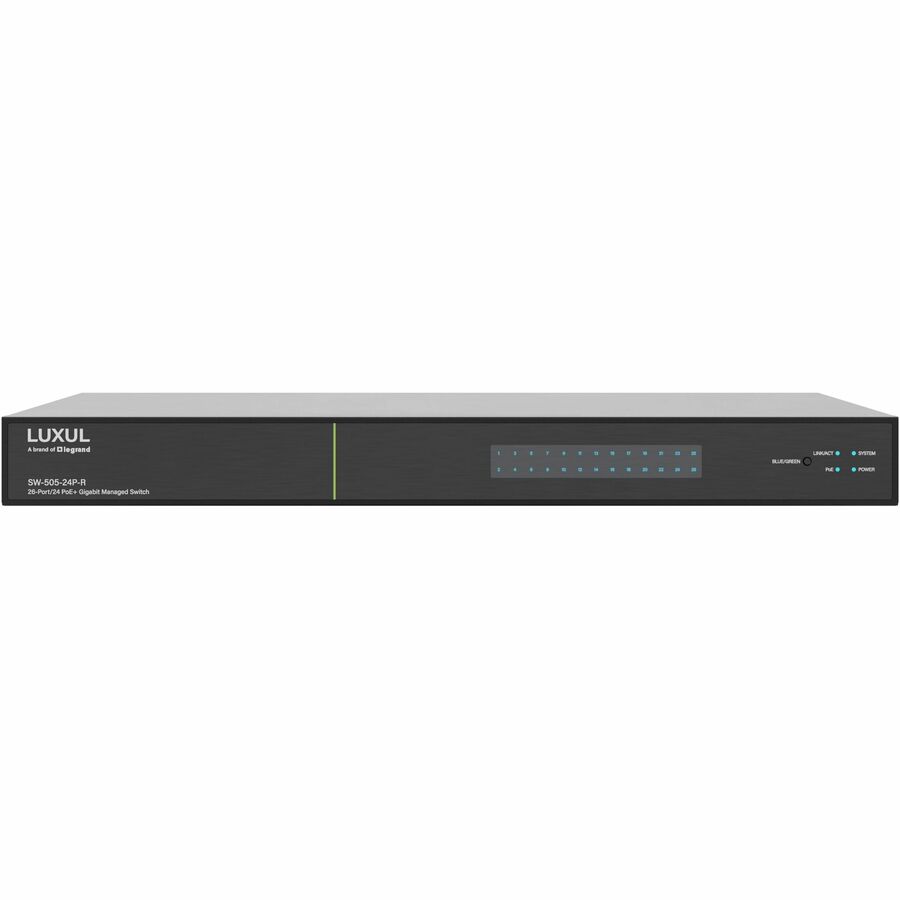 Alternate-Image1 Image for Luxul 1Gb L2/L3 Managed Switch - 24 PoE+, 4 (10G) SFP+ Rear-Facing Ports - TAA Compliant